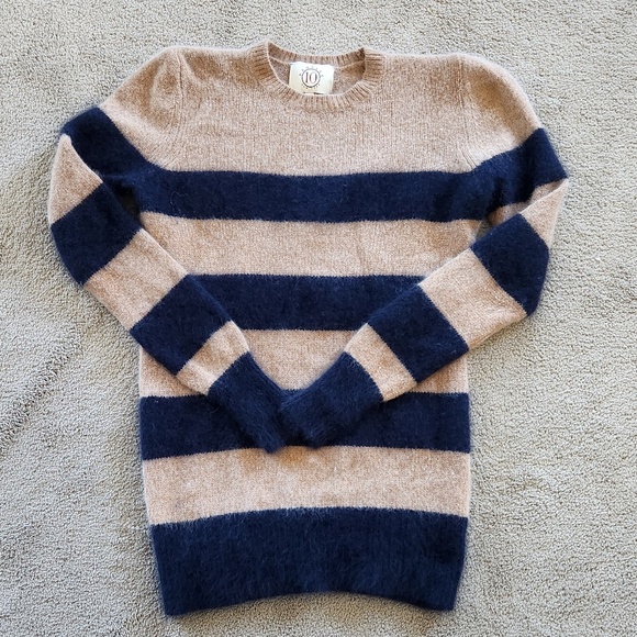 DemyLee New York beige/black wool/racoon hair knit striped Sweater Sz S - Picture 4 of 8